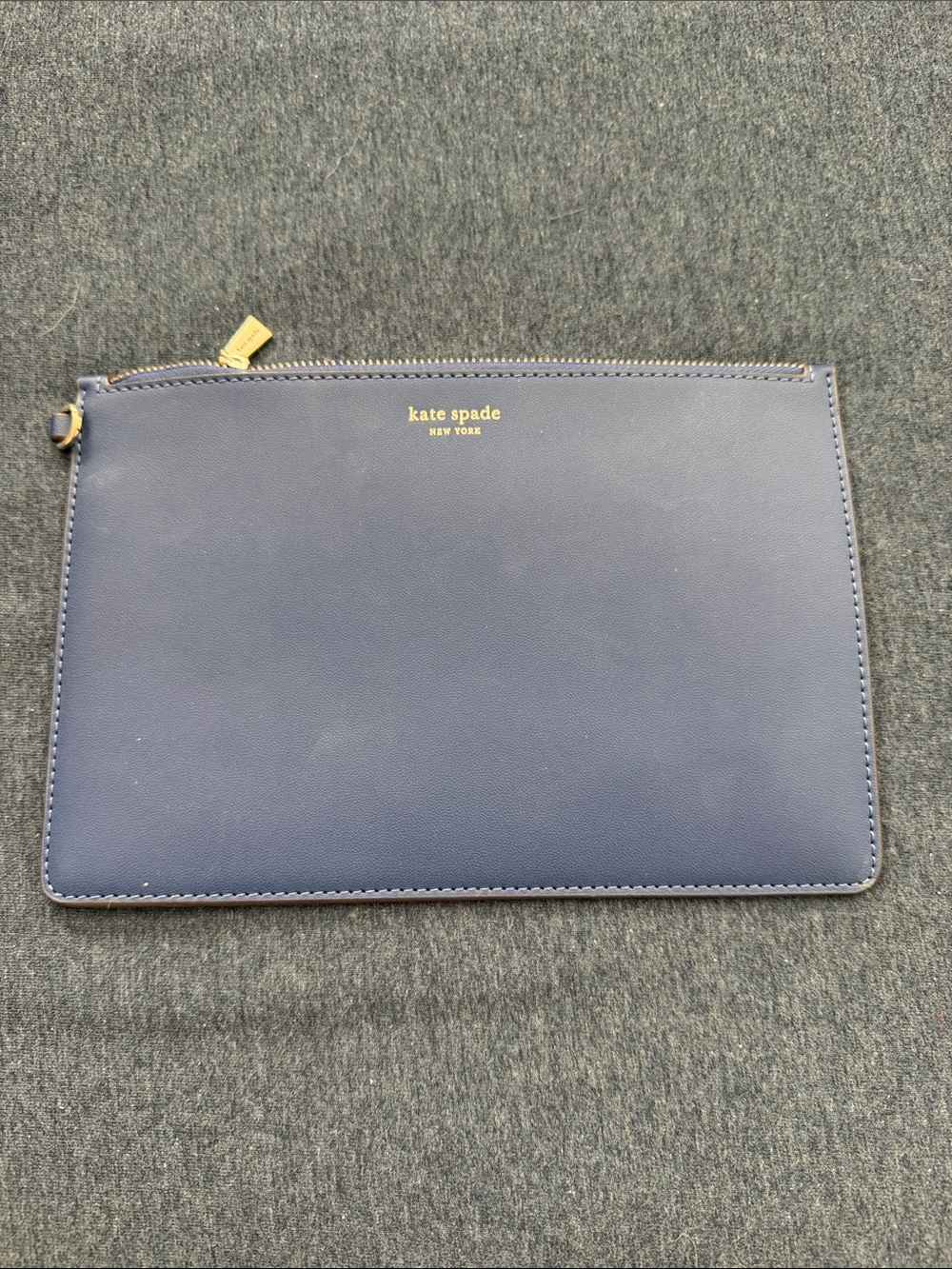 kate spade Navy Leather Zip Pouch with Gold Accents